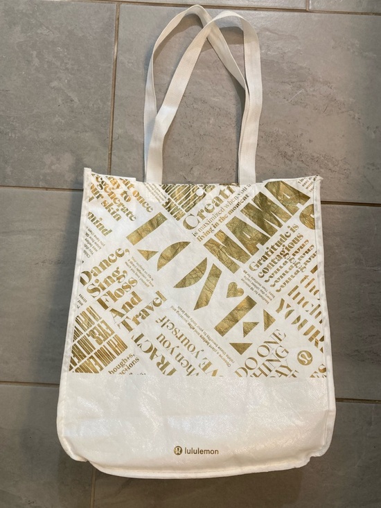 lululemon athletica | Bags | Lululemon White And Gold Reusable Tote Bag |  Poshmark